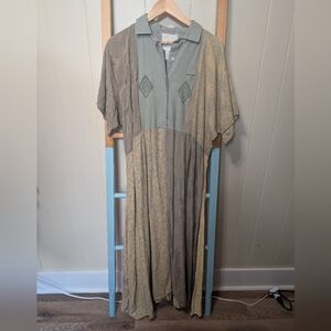 Jackie Loves John Lagenlook Patchwork Hippie Silk Blend Maxi Sage Corset Dress